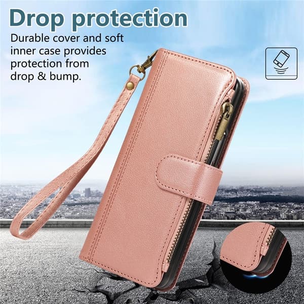 Galaxy Z Fold 7 Plånboksfodral Multi Zipper Läder - Roséguld Roséguld