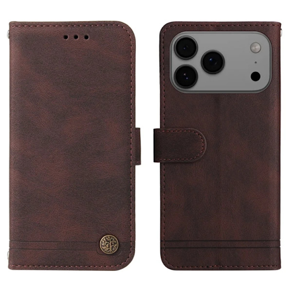 iPhone 17 Pro Max Plånboksfodral Skin Touch med Rem Brun
