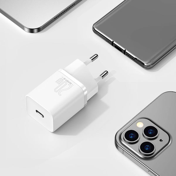 BASEUS - Super Si Network Charger 20W + Lightning Kabel - Vit White