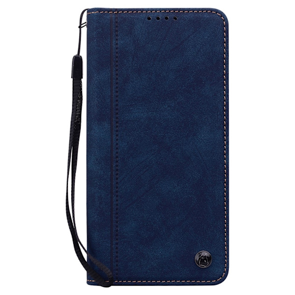 iPhone 17 Pro Konstläder Plånboksfodral med Rem Lines Pattern - Blå Blå