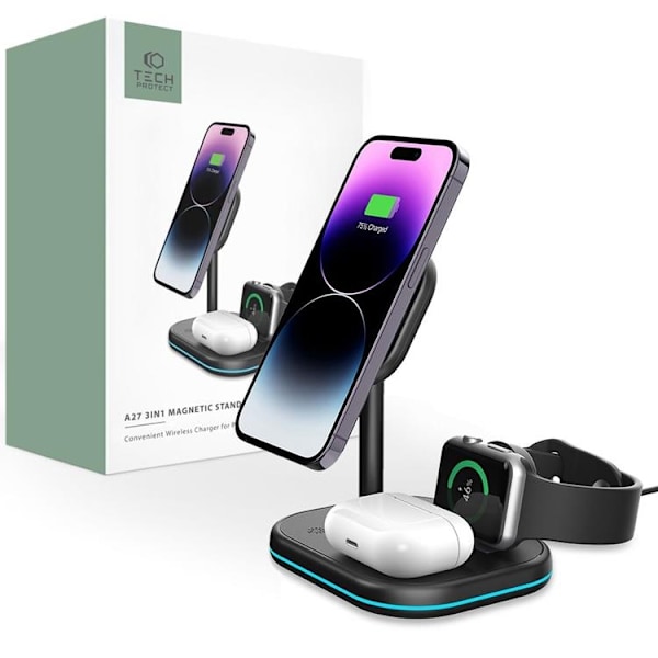 Tech-Protect 3-in-1 Trådlös Laddare Magsafe iPhone, Apple Watch, AirPods - Svart