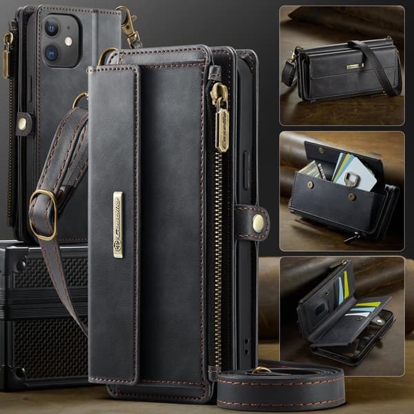 CASEME Plånboksfodral för iPhone 12 mini Konstläder Svart