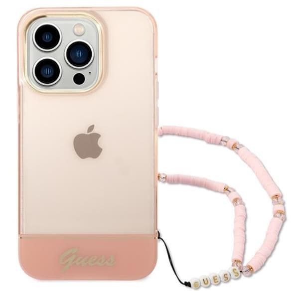 GUESS iPhone 14 Pro Skal Translucent Pearl Strap - Rosa Rosa