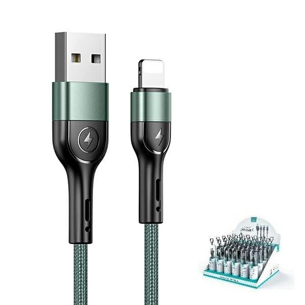 USAMS U55 Lightning Kabel flätad set 1 m SJ448USBSG02 - Grön