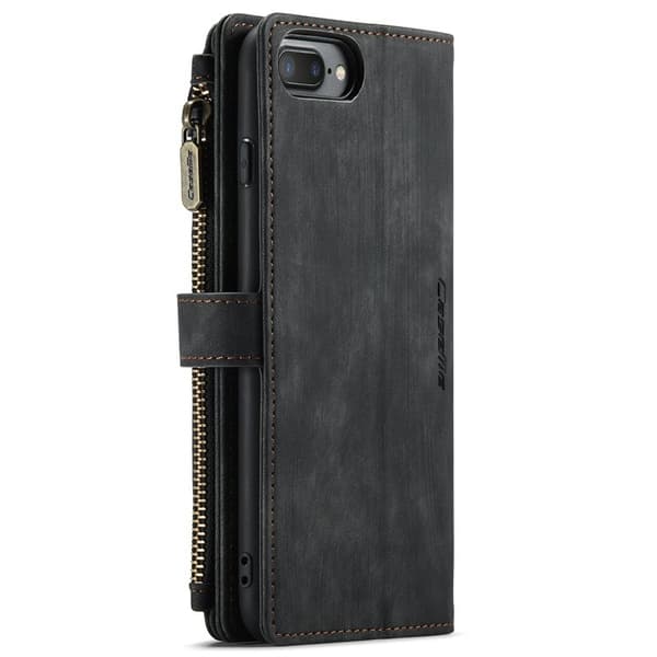 CASEME Konstläder Plånboksfodral för iPhone 6/7/8 Plus med Rem - Svart