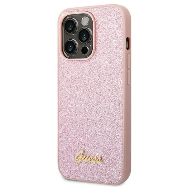 GUESS iPhone 14 Pro Max -kuori Glitter Flakes Script Metal Logo -