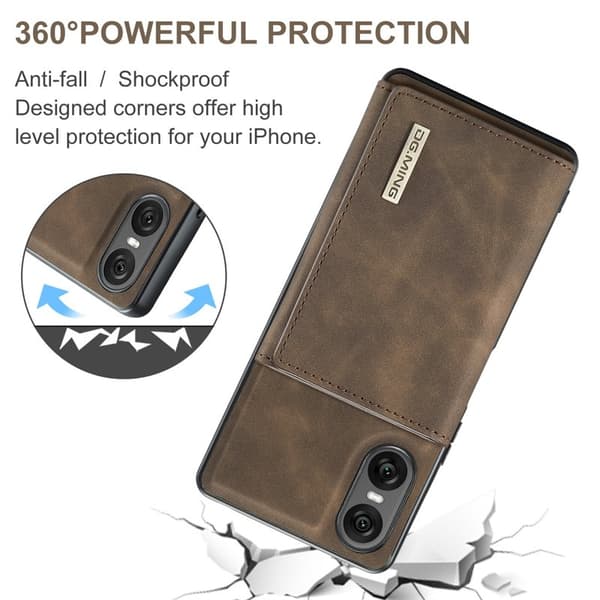 DG.MING Sony Xperia 10 VI Kickstand Konstläder Plånboksfodral Brun