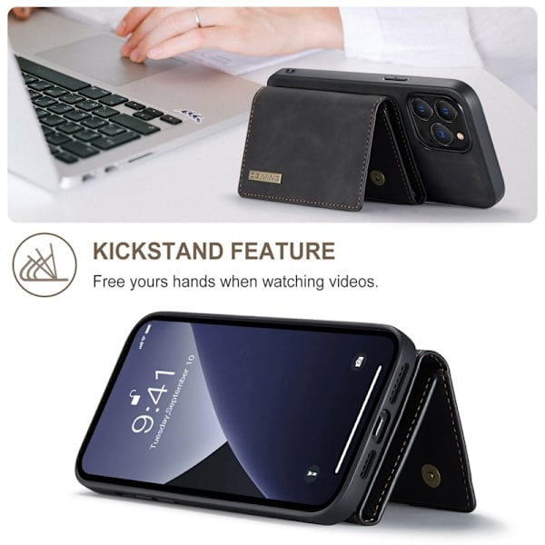 DG.MING iPhone 16 Pro Konstläder Plånboksfodral Kickstand Svart