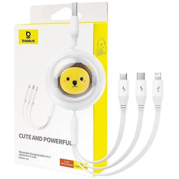 Baseus 3in1 USB-A till USB-C, Lightning, microUSB kabel 1.1m - Vit