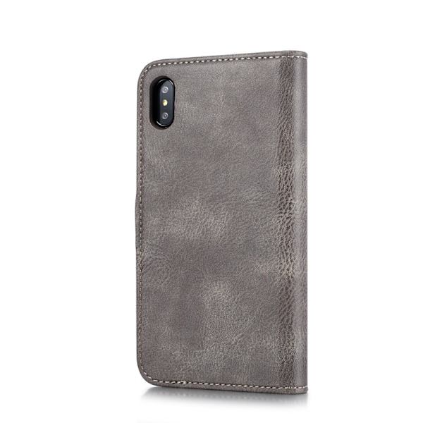 DG.MING iPhone XS Max Plånboksfodral 2-i-1 Äkta läder Grå