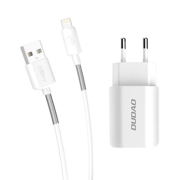Dudao seinälaturi USB EU + Lightning kaapeli - valkoinen White