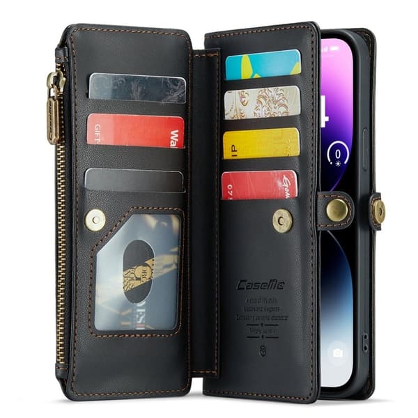 CASEME Plånboksfodral Konstläder för iPhone 14 Pro Max - Svart