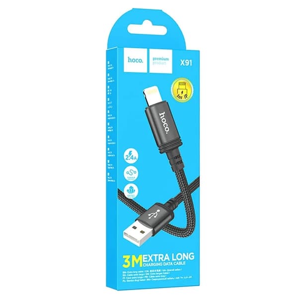 HOCO USB-A till Lightning Kabel 2,4A X91 3 m black