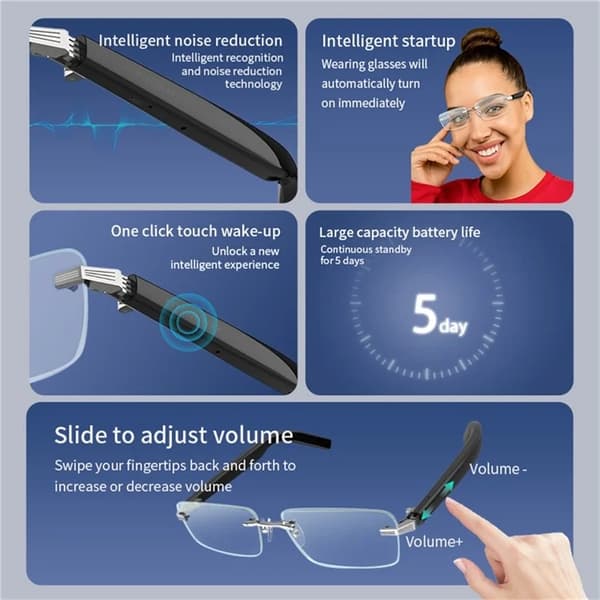 Smart Glasögon Bluetooth 5.3 med Mic G06-T - Svart