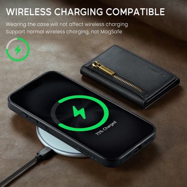 DG.MING M5 Series Mobilskal till iPhone 16 Magnetiskt Konstläder Svart