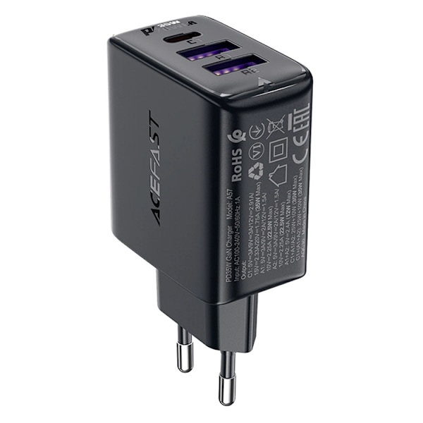 Acefast A57 PD 35W GaN Väggladdare 2 x USB-A + USB-C - Svart Svart