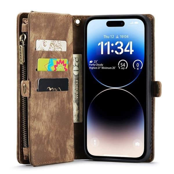 CASEME 008 Series iPhone 13 Pro Konstläder Plånboksfodral 2-i-1 Brun