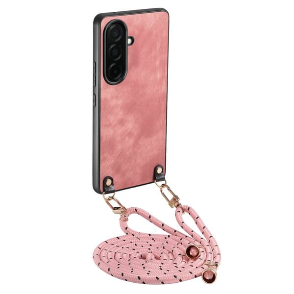 Mobilskal för Samsung Galaxy S26 Plus Konstläder med rem - Rosa