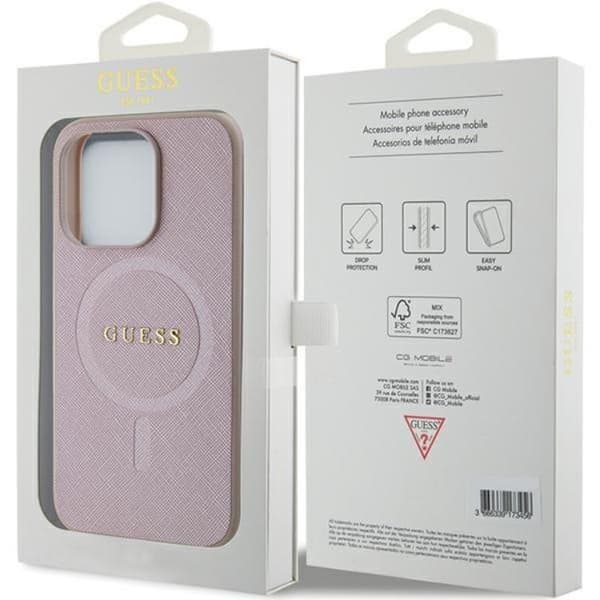 Guess iPhone 15 Pro Mobilskal Magsafe Saffiano - Rosa Rosa