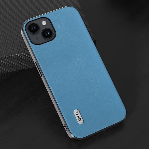 ABEEL Mobilskal till iPhone 15 Plus Texturerad PU Läder TPU - Ljusblå