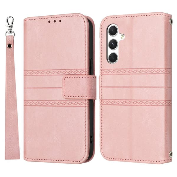 Plånboksfodral för Samsung Galaxy S26 Konstläder med handledsrem - Rosa