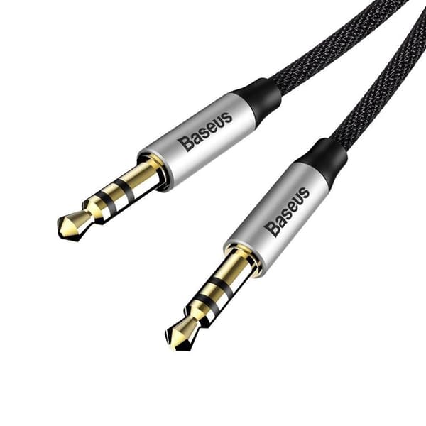Baseus Stereo AUX Audio 3,5 mm Han Mini Jack 1m Sølv/Sort Black