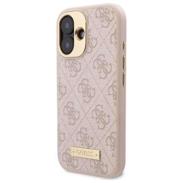 Guess Telefontaske til iPhone 16 MagSafe 4G Logo Plate - Lyserød Rosa