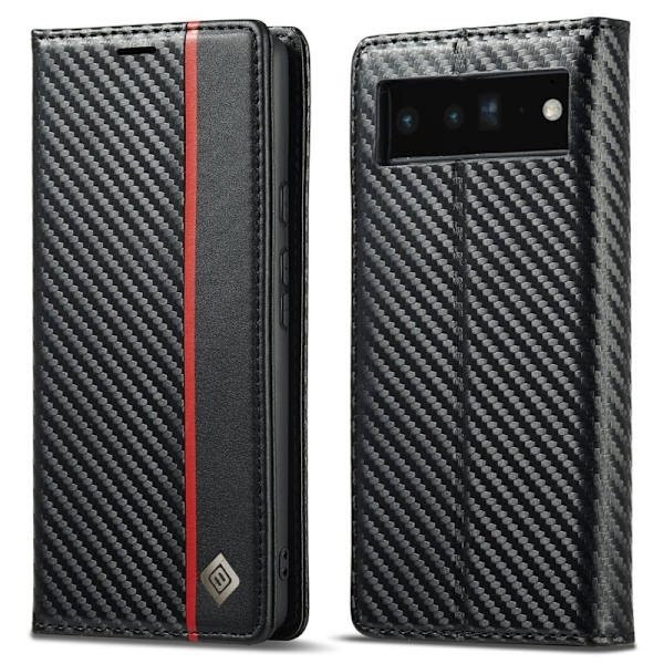 LC.IMEEKE Google Pixel 7a Plånboksfodral Konstläder - Kolfibertextur - Svart