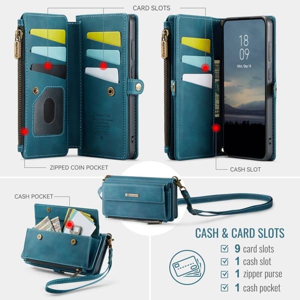 CASEME Konstläder Plånboksfodral för Samsung Galaxy S22 5G med RFID-Skydd - Grön