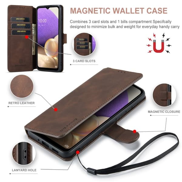 DG.MING Samsung Galaxy A33 5G Konstläder Plånboksfodral Retro Brun