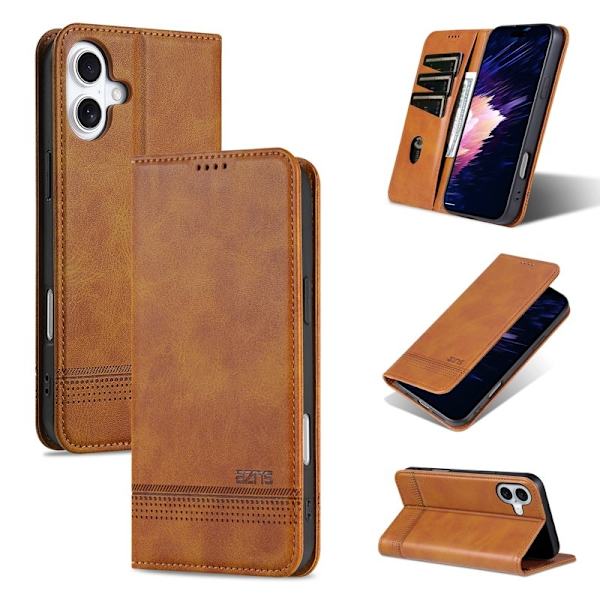 AZNS iPhone 16 Plånboksfodral Konstläder - Brun
