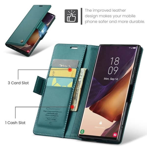 CASEME Plånboksfodral Konstläder för Samsung Galaxy Note20 Ultra - Grön