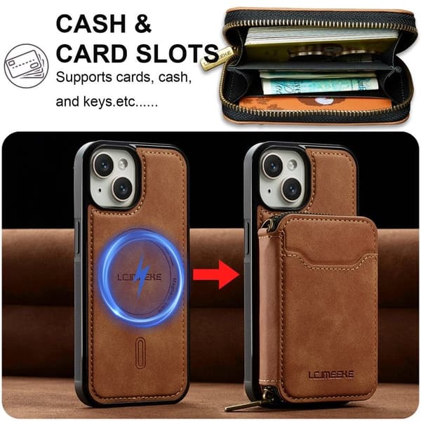 LC.IMEEKE L6 iPhone 13 mini Plånboksfodral Konstläder - Brun
