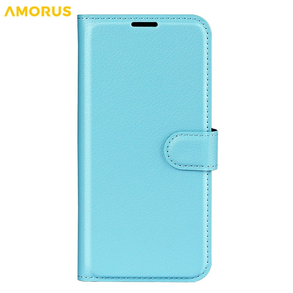 AMORUS iPhone 17 Pro Konstläder Plånboksfodral Flipstativ Litchi - Blå Blå