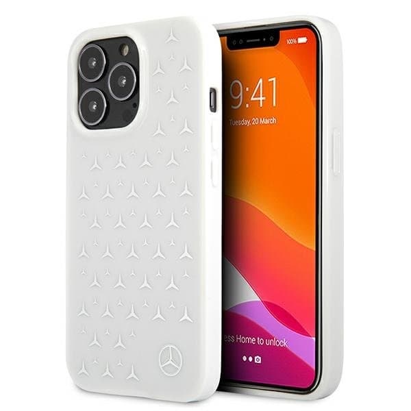Mercedes Silver Stars Pattern Cover iPhone 13 / 13 Pro - Hvid Silver