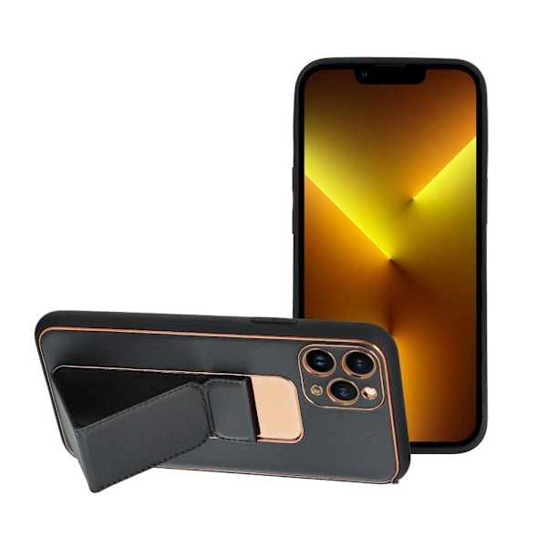 Forcell iPhone 14 Pro Skal Läder Kickstand Svart Svart