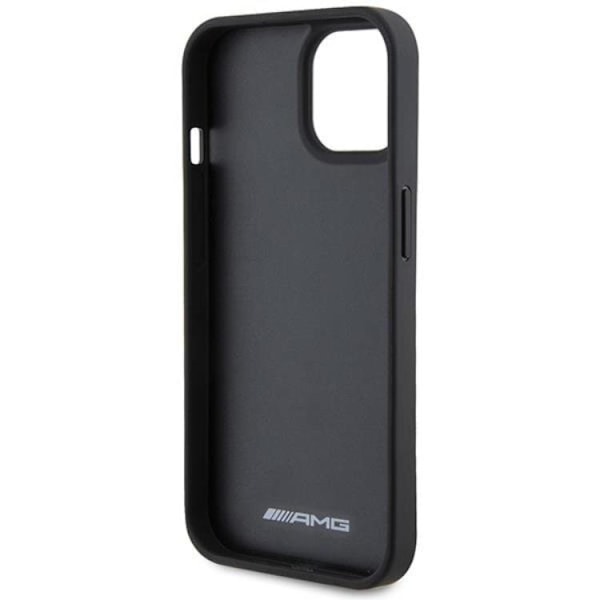 AMG iPhone 15 Plus Mobilskal Læder Debossed Lines - Sort Black