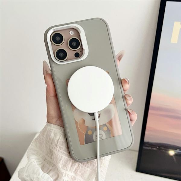Mobilskal till iPhone 16 Pro MagSafe Lens Kickstand E-Ink Customized NFC - Grå Grå