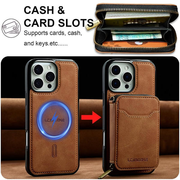 LC.IMEEKE L6 iPhone 14 Pro Max Plånboksfodral Konstläder - Brun