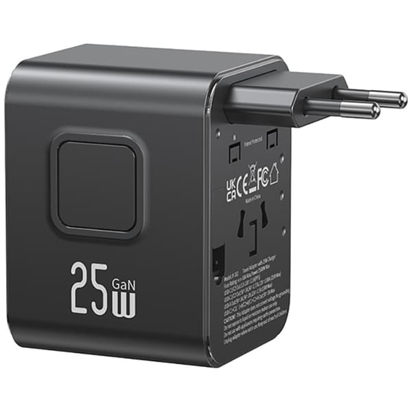 USAMS Rejseopladeradapter CC309 2xUSB-C 25W 4-i-1 US/AU/EU/UK - sort