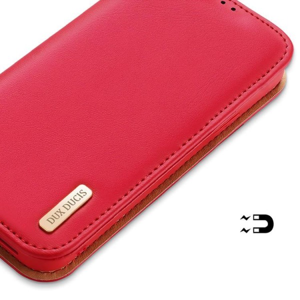 Dux Ducis iPhone 14 Pro Plånboksfodral Äkta Läder Hivo Flip - Rö