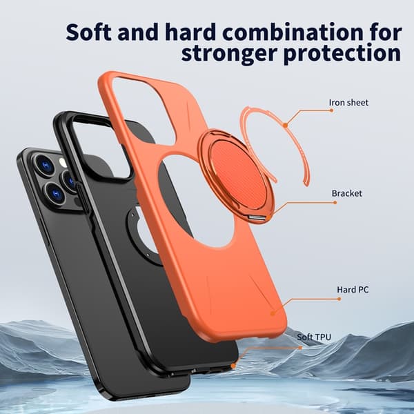 Mobilskal till iPhone 15 Pro MagSafe Rotating Kickstand TPU + PC Orange