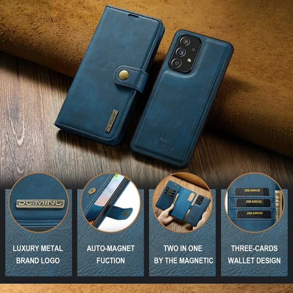 DG.MING Samsung Galaxy A53 5G Plånboksfodral Äkta läder Flip Blå
