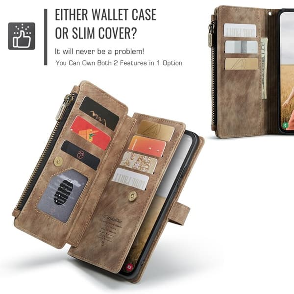 CASEME Konstläder Plånboksfodral för Samsung Galaxy S24 FE - Brun