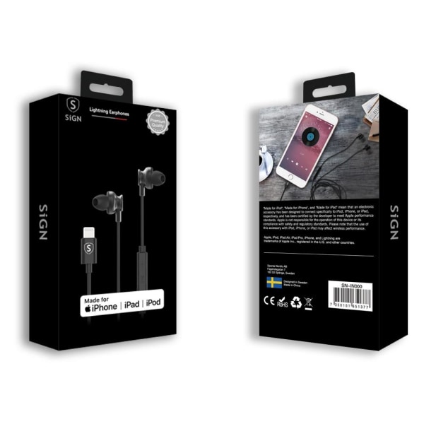 SiGN In-ear Lightning Hovedtelefoner til iPhone - Sort Black