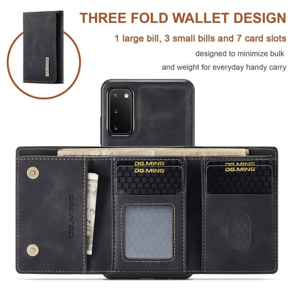 DG.MING 2-in-1 Plånboksfodral med Magnet för Samsung S20 - Svart