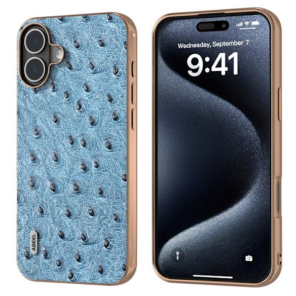 ABEEL Mobilskal till iPhone 16 Plus Electroplating Äkta Läder Blå