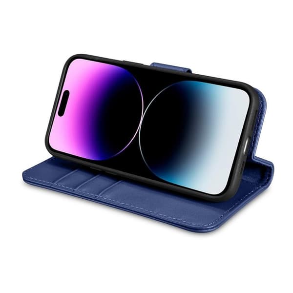 iCarer iPhone 14 Pro Plånboksfodral 2in1 Äkta Läder - Blå Blå