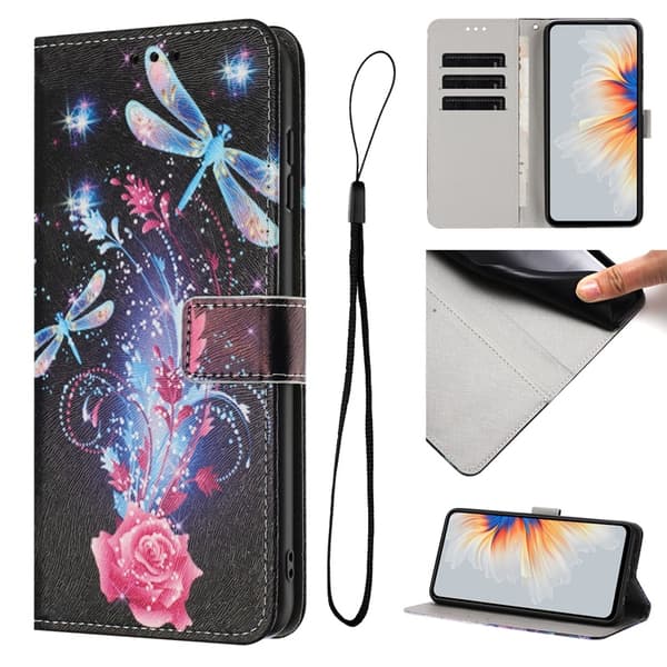 Sony Xperia 10 VII Konstläder Plånboksfodral Pattern Printing - Dragonfly Svart