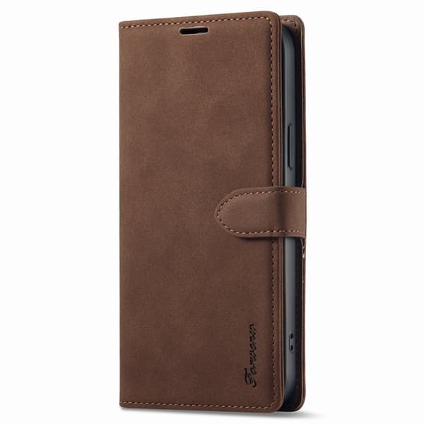 FORWENW F1 Series iPhone 15 Plus Plånboksfodral Konstläder - Brun